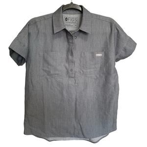 Figs Women Double Chest Pocket Polo Short Sleeve Collared Top Gray Size XS